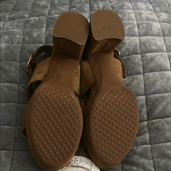 COPY - Aerosols Brown Platform Block Heel Shoes with Gold Buckle - Picture 4 of 5